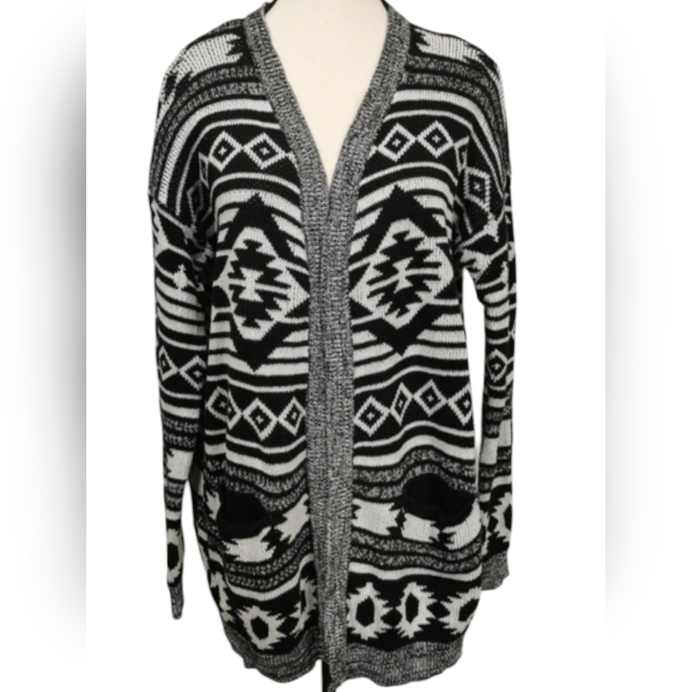 H&M Divided Tribal Southwestern Open Front Cardigan Pockets Sz S